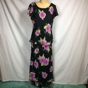 Studio 1 Women’s Black/Purple Floral Skirt Set